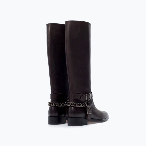 NEW ZARA DARK BROWN LEATHER BOOTS WITH BUCKLES SIZE10M - Picture 2 of 2